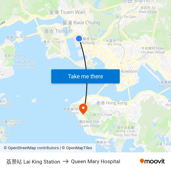 荔景站 Lai King Station to Queen Mary Hospital map