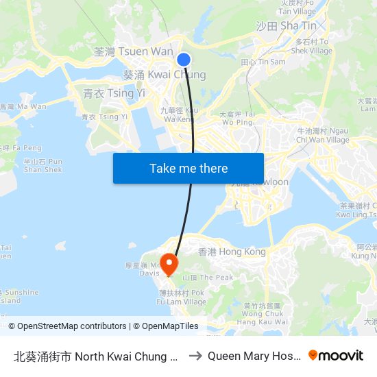 北葵涌街市 North Kwai Chung Market to Queen Mary Hospital map