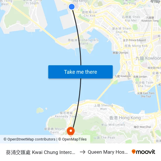 葵涌交匯處 Kwai Chung Interchange to Queen Mary Hospital map
