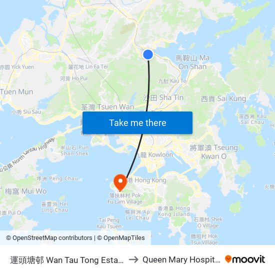 運頭塘邨 Wan Tau Tong Estate to Queen Mary Hospital map