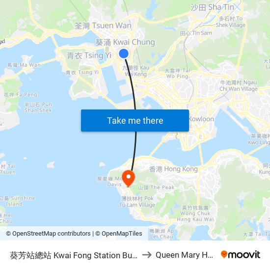 葵芳站總站 Kwai Fong Station Bus Terminus to Queen Mary Hospital map