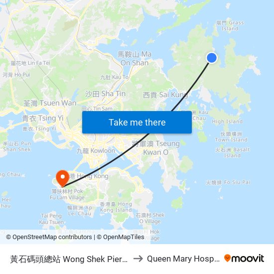 黃石碼頭總站 Wong Shek Pier B/T to Queen Mary Hospital map
