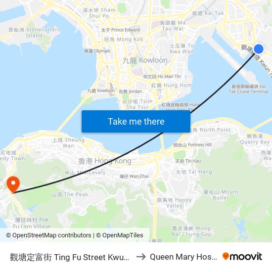 觀塘定富街 Ting Fu Street Kwun Tong to Queen Mary Hospital map