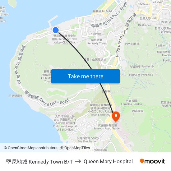 堅尼地城 Kennedy Town B/T to Queen Mary Hospital map