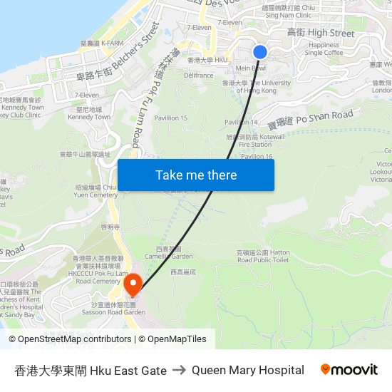香港大學東閘 Hku East Gate to Queen Mary Hospital map