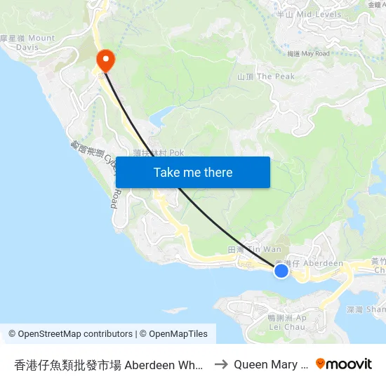 香港仔魚類批發市場 Aberdeen Wholesale Fish Market to Queen Mary Hospital map