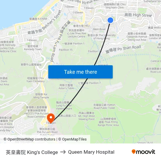 King's College to Queen Mary Hospital map