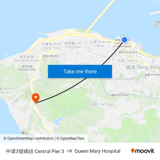 中環3號碼頭 Central Pier 3 to Queen Mary Hospital map