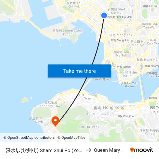 Sham Shui Po (Yen Chow Street) to Queen Mary Hospital map