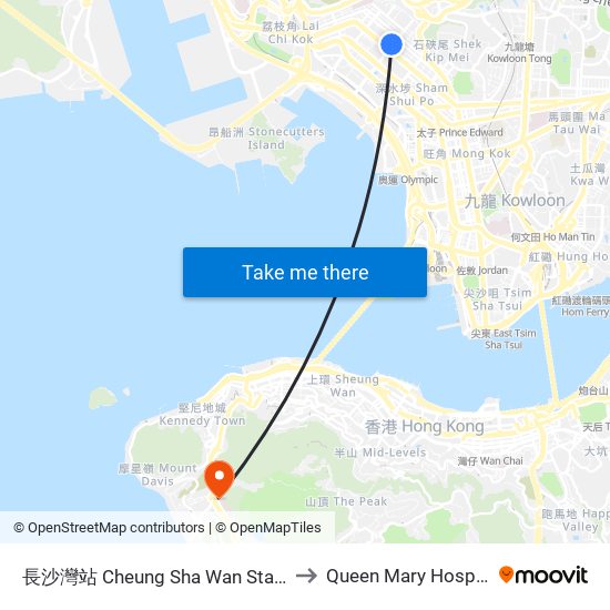 長沙灣站 Cheung Sha Wan Station to Queen Mary Hospital map