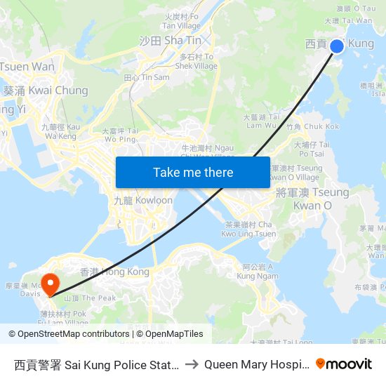 西貢警署 Sai Kung Police Station to Queen Mary Hospital map