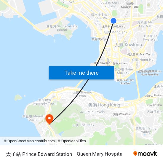 太子站 Prince Edward Station to Queen Mary Hospital map