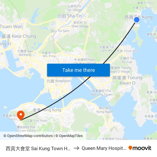 西貢大會堂 Sai Kung Town Hall to Queen Mary Hospital map
