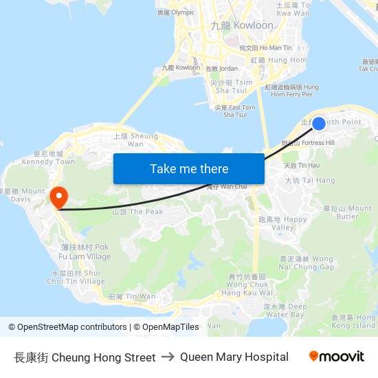 長康街 Cheung Hong Street to Queen Mary Hospital map