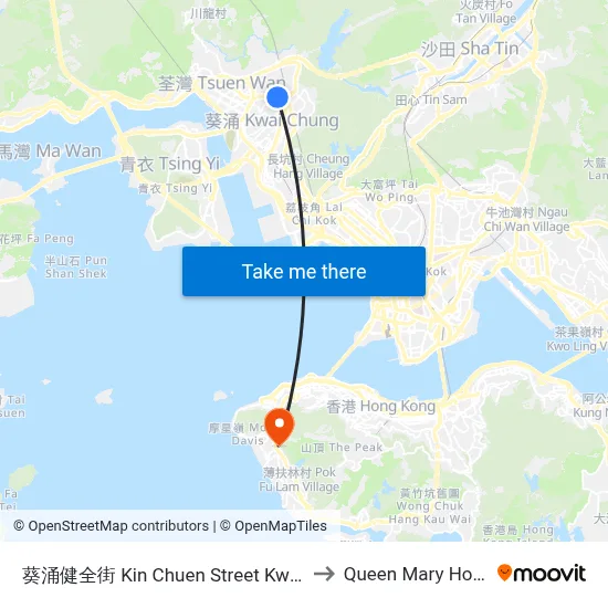 Kin Chuen Street Kwai Chung to Queen Mary Hospital map