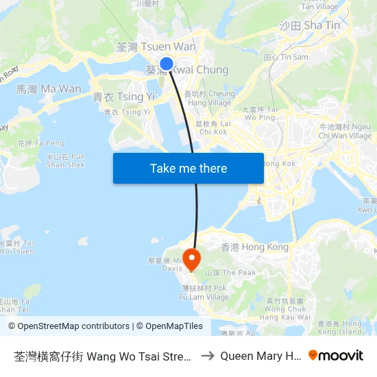 Wang Wo Tsai Street Tsuen Wan to Queen Mary Hospital map