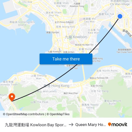 九龍灣運動場 Kowloon Bay Sports Ground to Queen Mary Hospital map