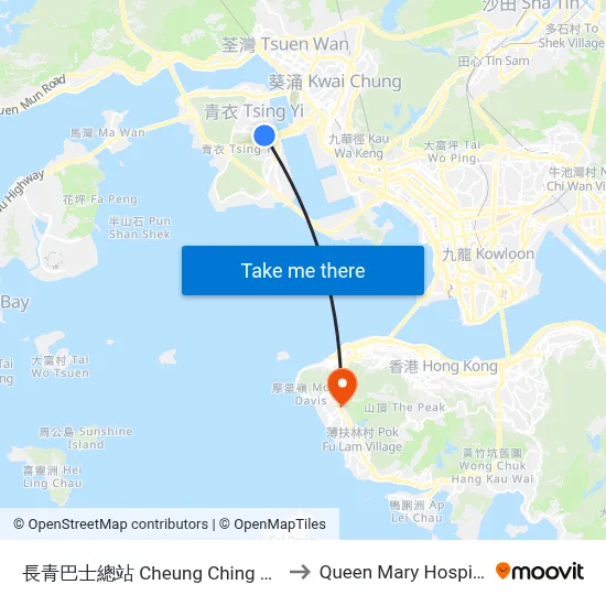 長青巴士總站 Cheung Ching B/T to Queen Mary Hospital map
