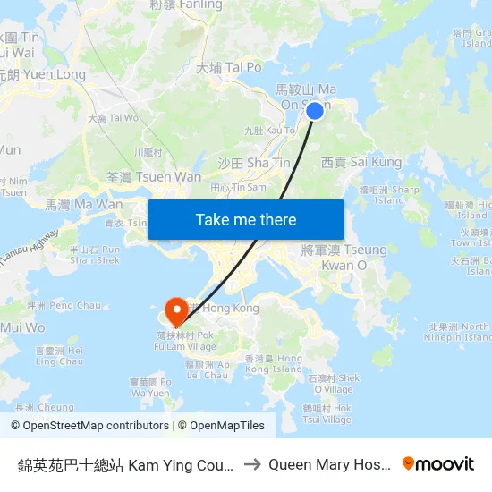 Kam Ying Court Bus Terminal to Queen Mary Hospital map