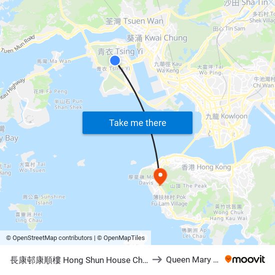 長康邨康順樓 Hong Shun House Cheung Hong Estate to Queen Mary Hospital map