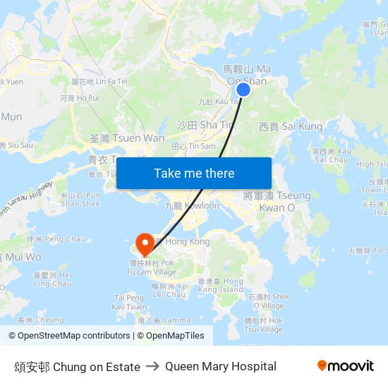 頌安邨 Chung on Estate to Queen Mary Hospital map