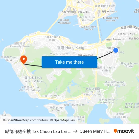 Tak Chuen Lau Lai Tak Tsuen to Queen Mary Hospital map