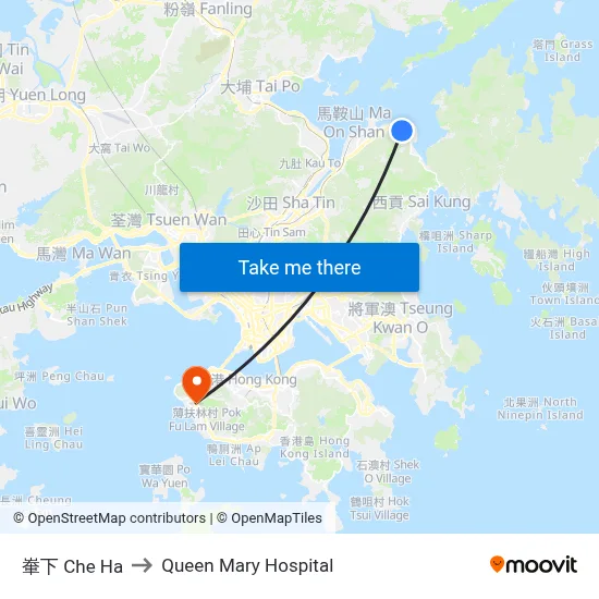 Che Ha to Queen Mary Hospital map
