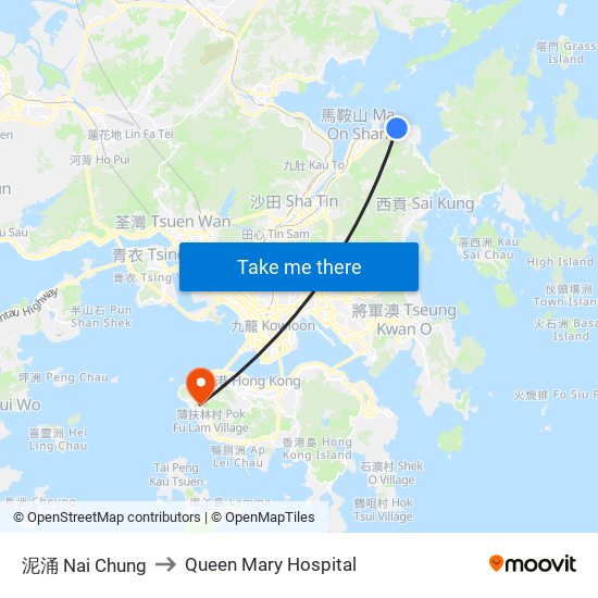 泥涌 Nai Chung to Queen Mary Hospital map