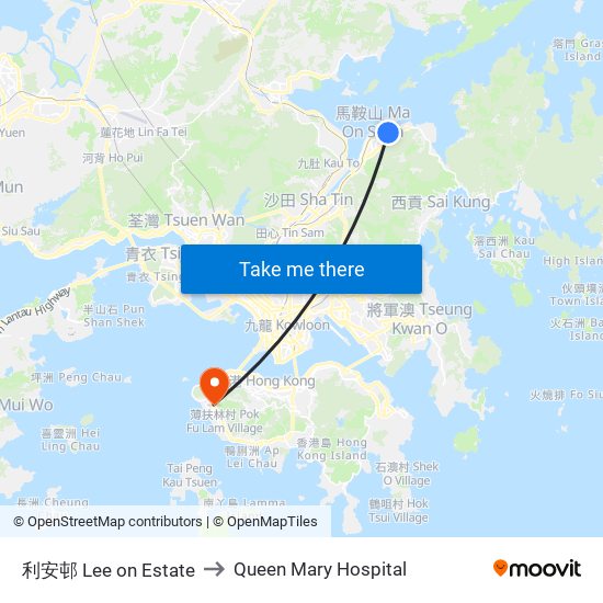 利安邨 Lee on Estate to Queen Mary Hospital map