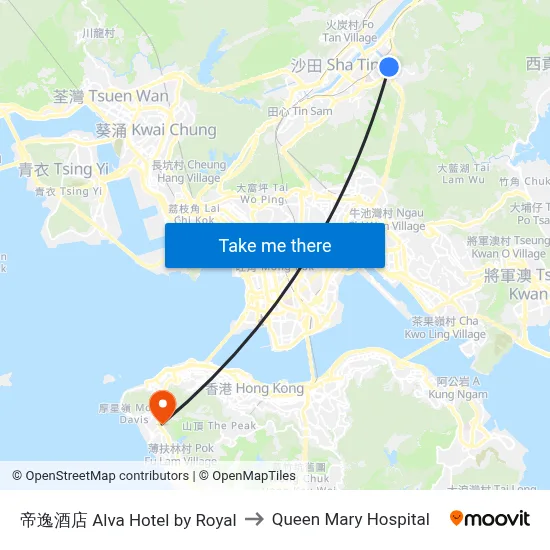 Alva Hotel by Royal to Queen Mary Hospital map