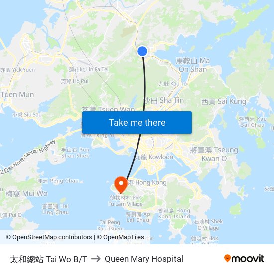 太和總站 Tai Wo B/T to Queen Mary Hospital map