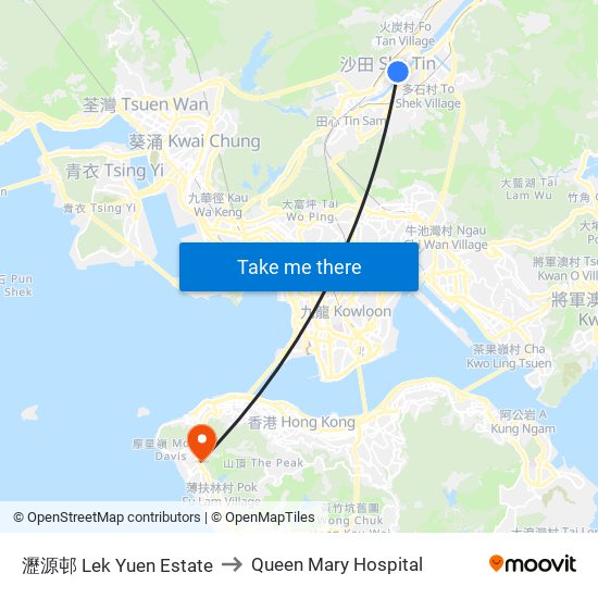 瀝源邨 Lek Yuen Estate to Queen Mary Hospital map