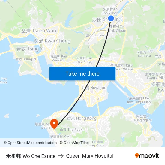 禾輋邨 Wo Che Estate to Queen Mary Hospital map