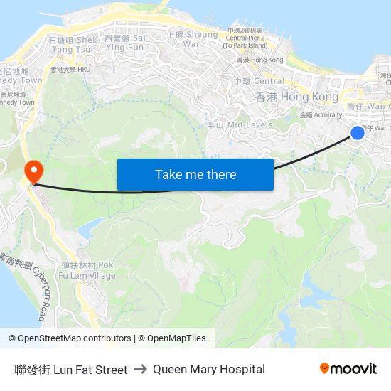 聯發街 Lun Fat Street to Queen Mary Hospital map