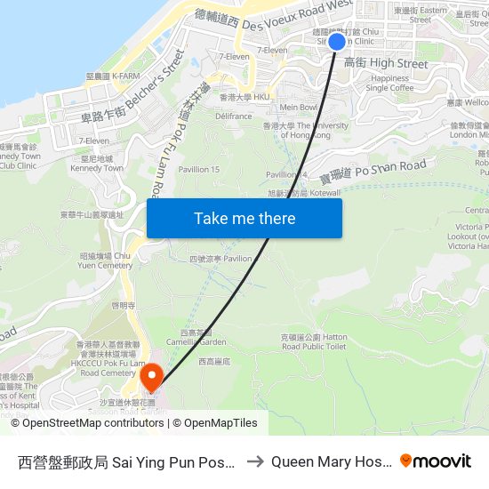 西營盤郵政局 Sai Ying Pun Post Office to Queen Mary Hospital map