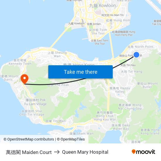 萬德閣 Maiden Court to Queen Mary Hospital map