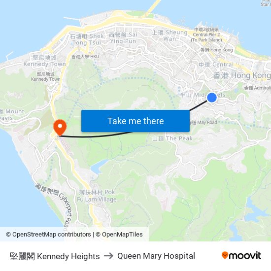 堅麗閣 Kennedy Heights to Queen Mary Hospital map