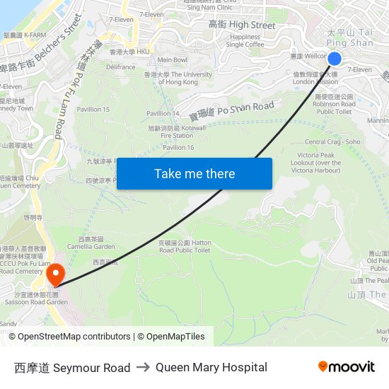 西摩道 Seymour Road to Queen Mary Hospital map