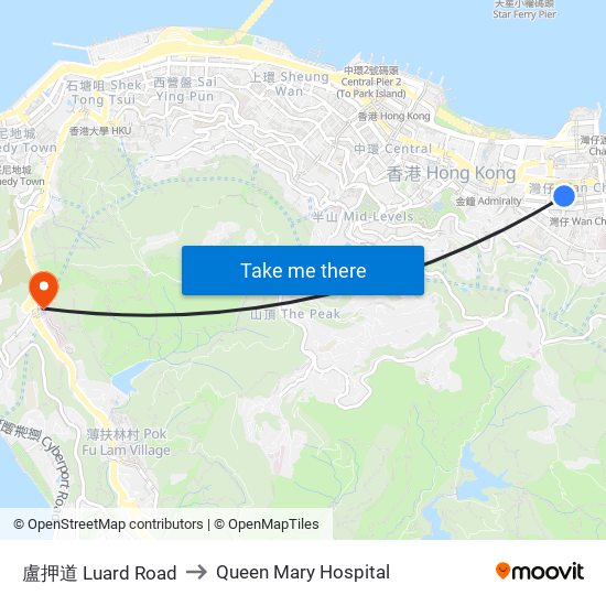 盧押道 Luard Road to Queen Mary Hospital map