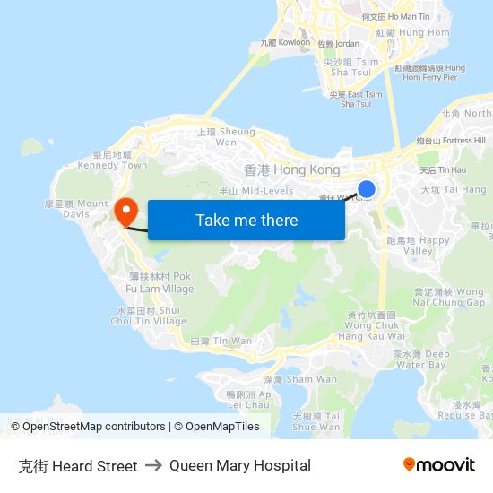 克街 Heard Street to Queen Mary Hospital map