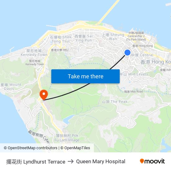 擺花街 Lyndhurst Terrace to Queen Mary Hospital map