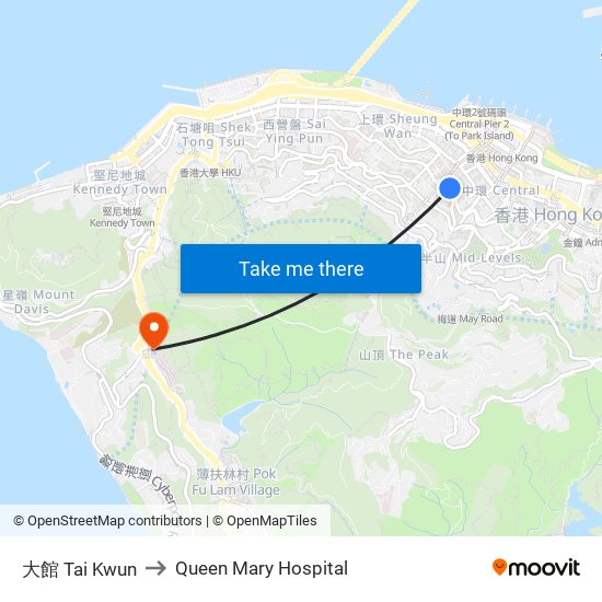 大館 Tai Kwun to Queen Mary Hospital map