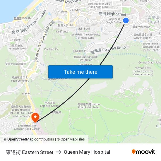 東邊街 Eastern Street to Queen Mary Hospital map