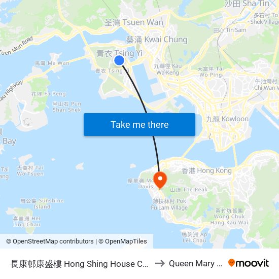 長康邨康盛樓 Hong Shing House Cheung Hong Estate to Queen Mary Hospital map