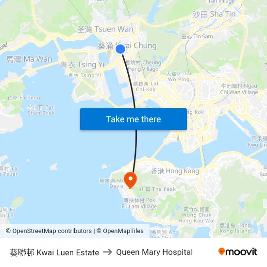 Kwai Luen Estate to Queen Mary Hospital map