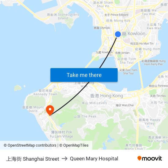 上海街 Shanghai Street to Queen Mary Hospital map