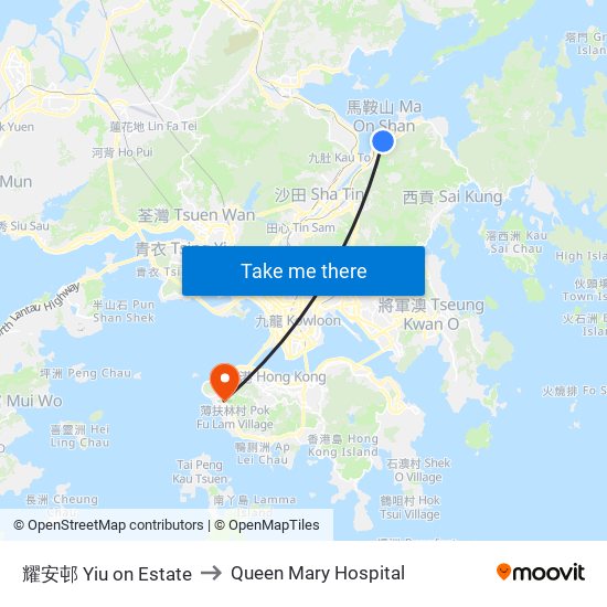 耀安邨 Yiu on Estate to Queen Mary Hospital map