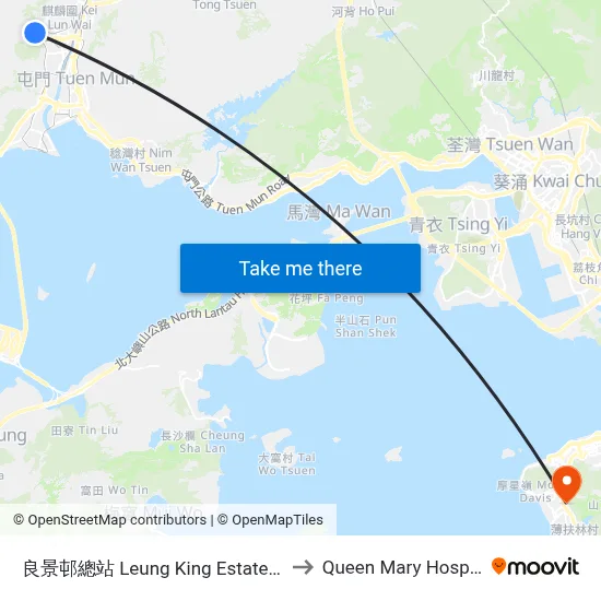 Leung King Estate Bus Terminus to Queen Mary Hospital map