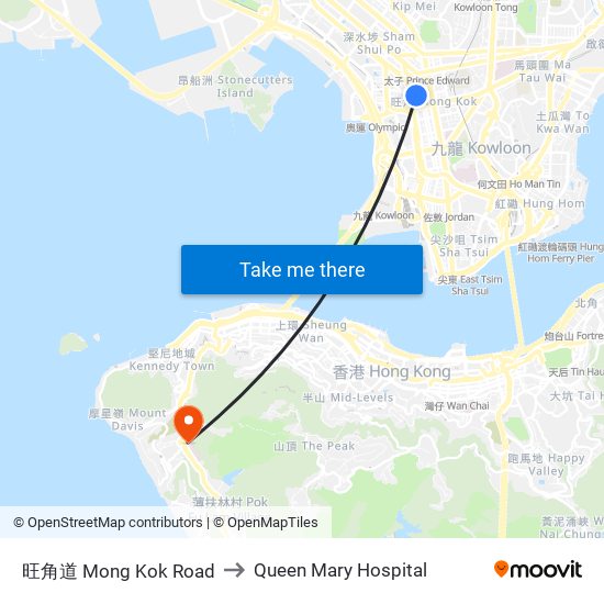 旺角道 Mong Kok Road to Queen Mary Hospital map