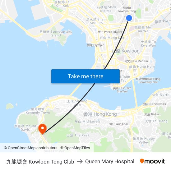 九龍塘會 Kowloon Tong Club to Queen Mary Hospital map